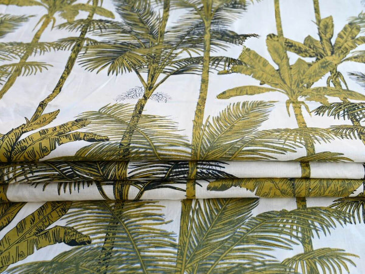 Tropical leaf printed Indian cotton textile - Palm print fabric for dresses and sewing