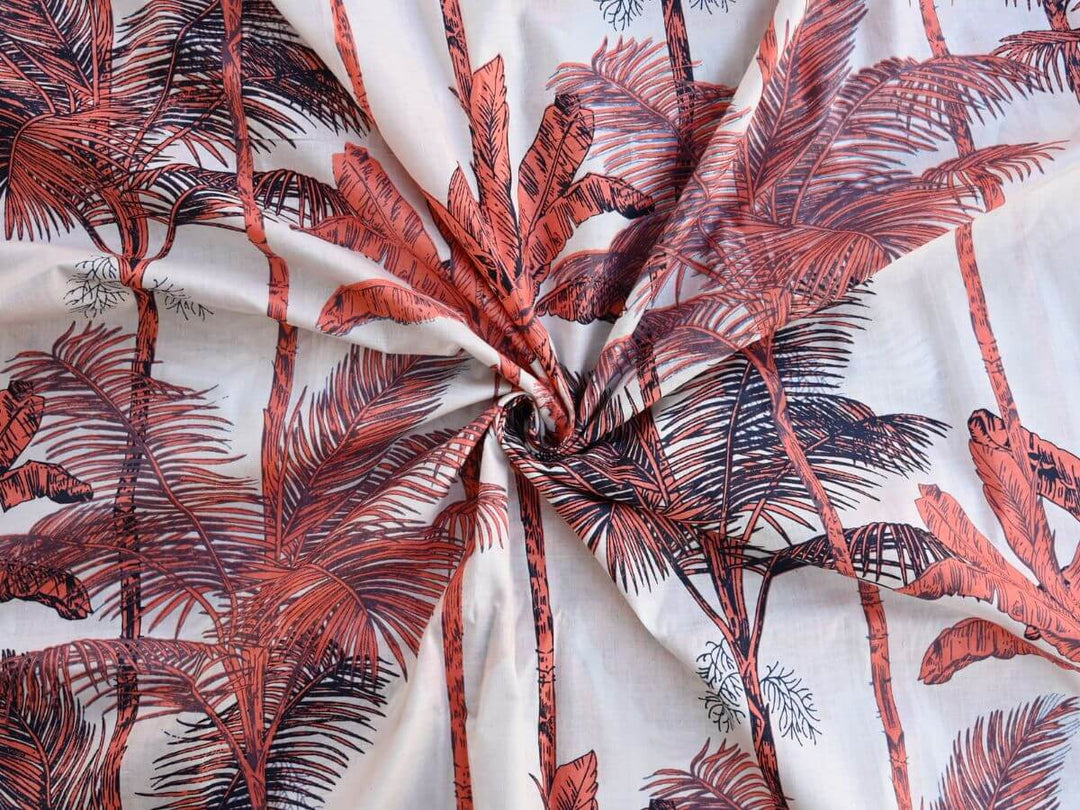 Online fabric shop tropical palm print textile - Indian cotton palm print fabric by the yard