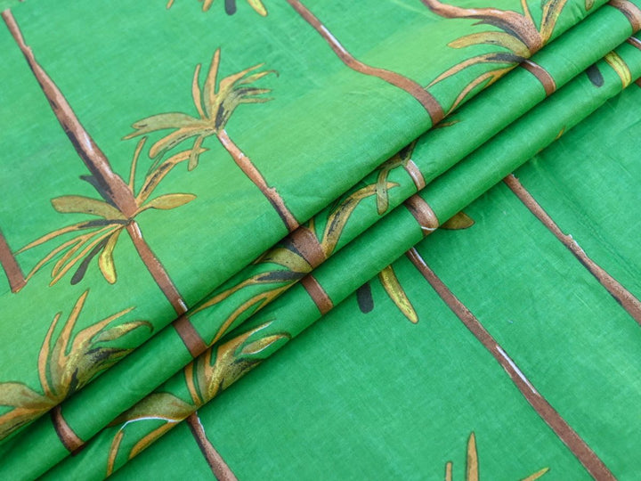 indian cotton  fabric green color with palm tree pattern