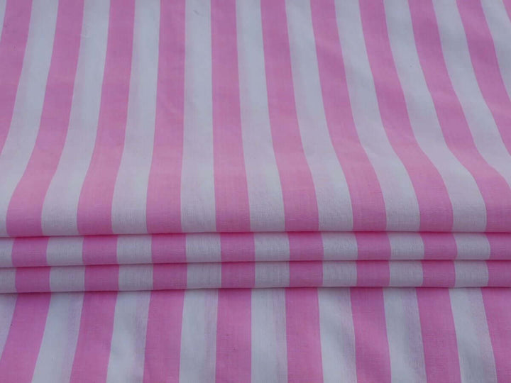 Yarn Dyed Fabric by the Yard featuring pink stripes, perfect for women's clothing and crafting projects.