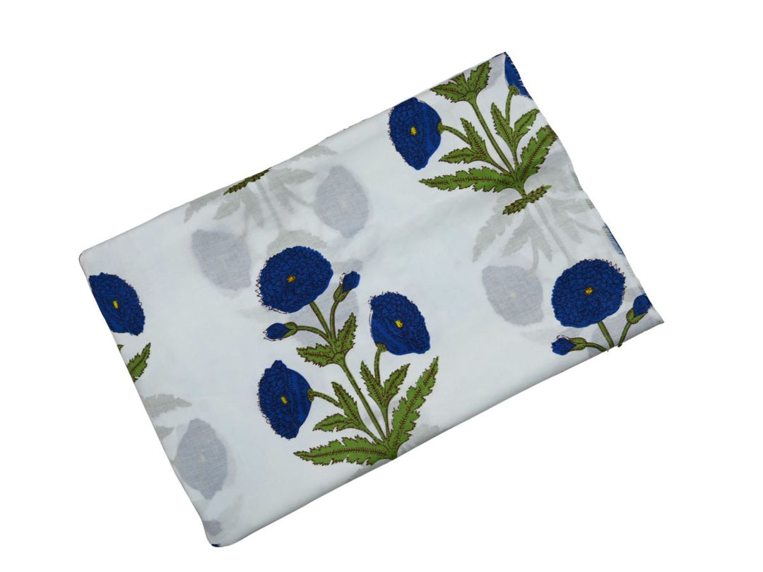 Indian Block Print Blue Poppy Fabric by the Meter | Dressmaking, Décor & Craft | Indolibas