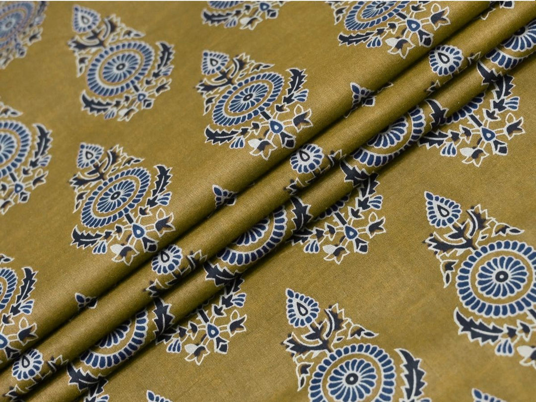 Mustard Block Print Curtain Fabric by the Yard | Indian Cotton | Indolibas