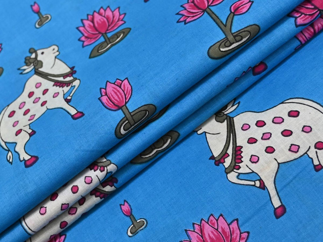 Indian Cotton Fabric by the Yard | Blue Pichwai Print | Indolibas