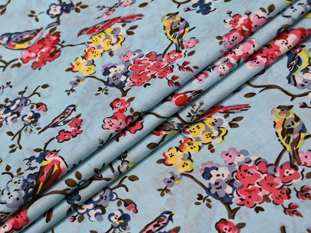 Indian Fabric by the Yard Online | Gray Bird Blossom Print | Indolibas