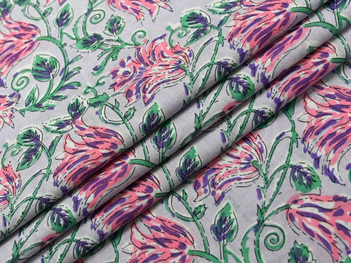 Lavender Floral Fabric by the Yard | Indian Block Print for Table Settings | Indolibas