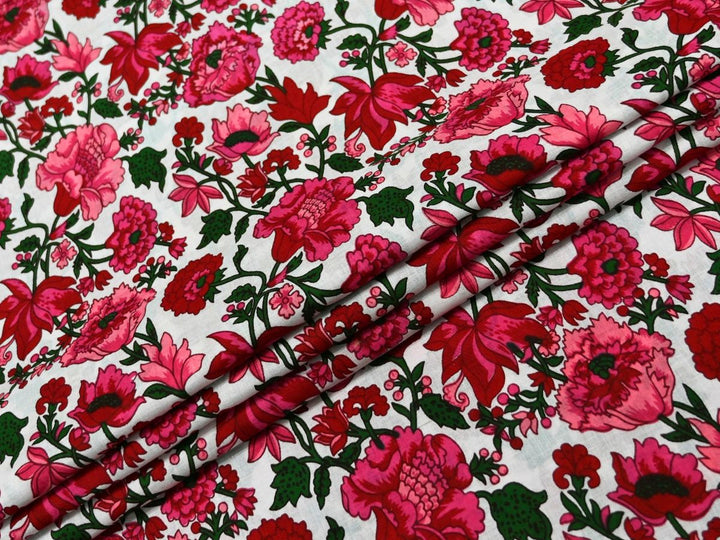 Pink Floral Cotton Fabric by the Yard | Quilting Cotton Print | Indolibas