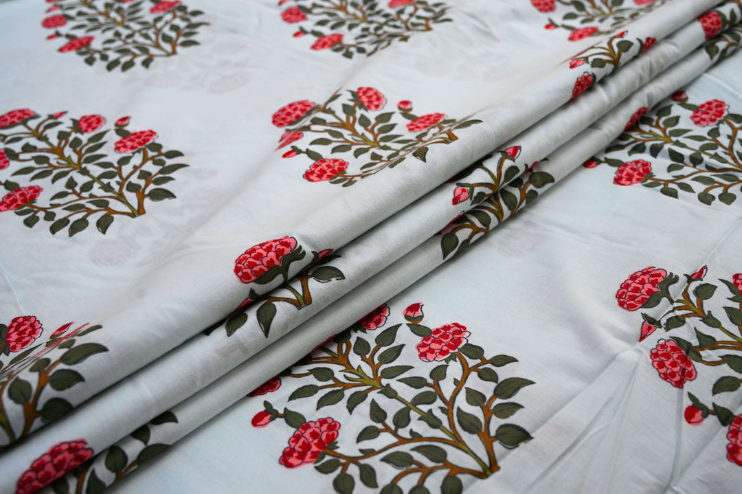 handmade block print cotton fabric - indian floral textile yardage