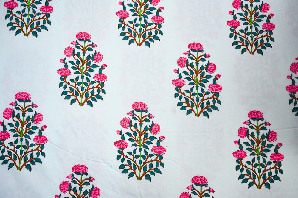 Floral Block Print Fabrics by the Yard | Indian Cotton Textile