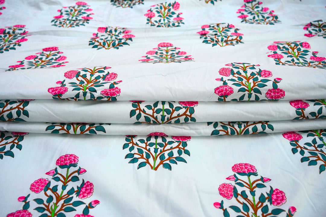 decorative floral fabric for home decor - handmade block print cotton fabric
