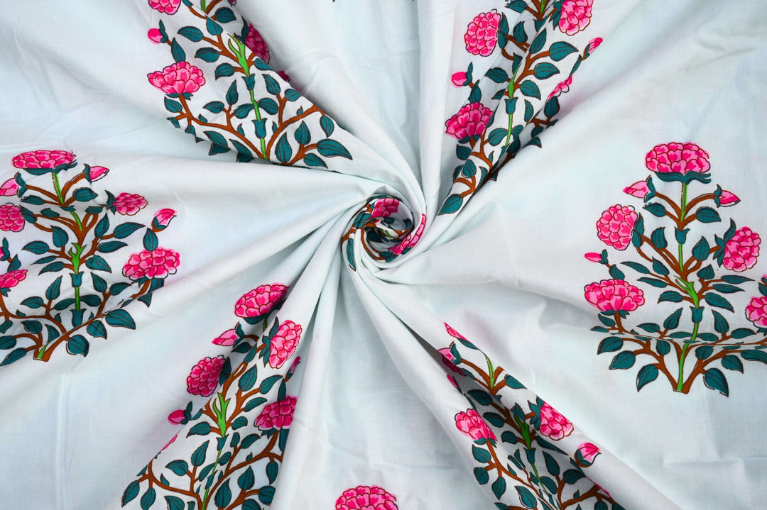 floral block print fabric by the yard - indian floral block print cotton textile