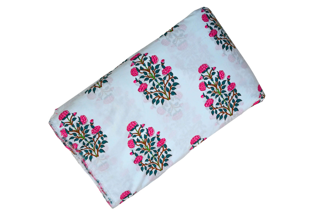 block print floral fabric close up - floral cotton fabric for sewing projects