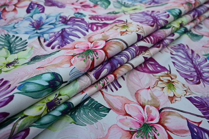 Tropical Floral Fabrics by the Yard – Indian Cotton Textile for Sewing, Dresses & Home Decor