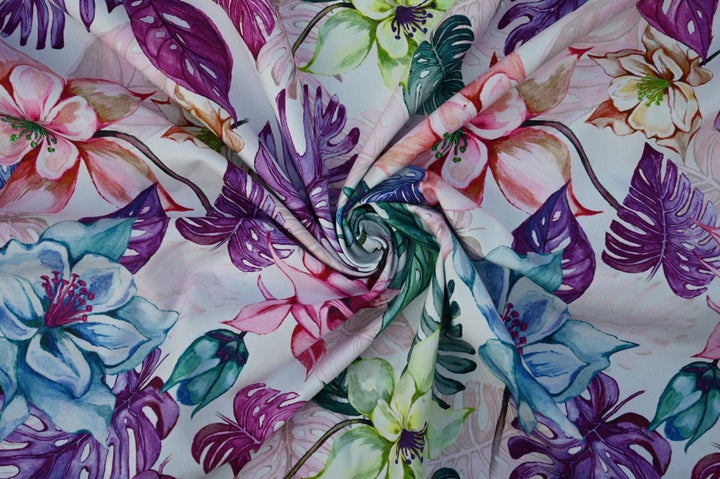 tropical floral fabric by the yard - indian tropical print cotton textile
