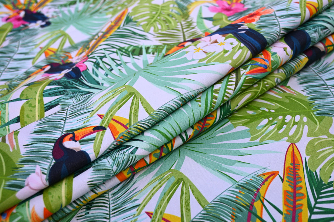 Bird Print Cotton Canvas Upholstery Fabric by the Yard | Indian Home Decor