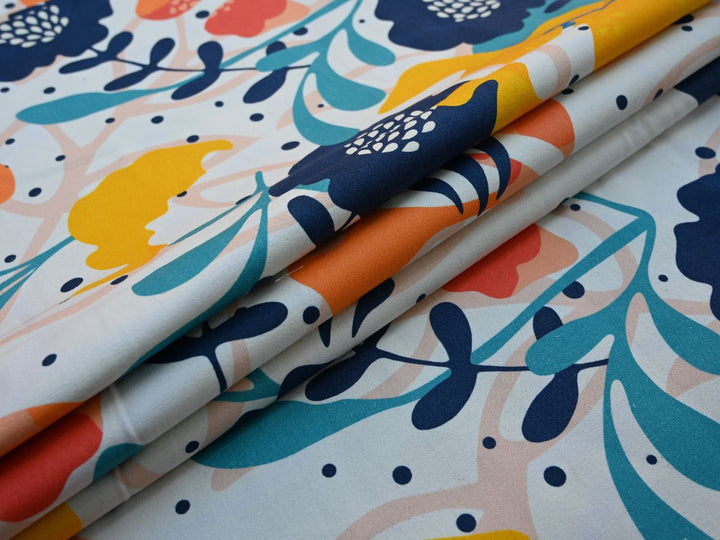 Floral Print Cotton Canvas Upholstery Fabric by the Yard | Indian Home Decor