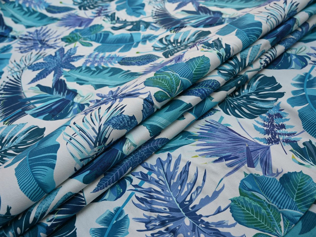 Tropical Leaf Print Cotton Canvas Upholstery by the Yard | Fabric for Beach & Tote