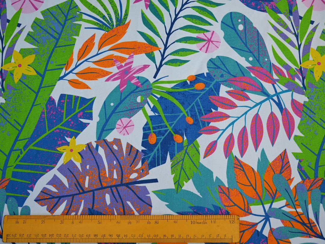 cotton canvas fabric for cushion covers - indian textile colorful leaf print