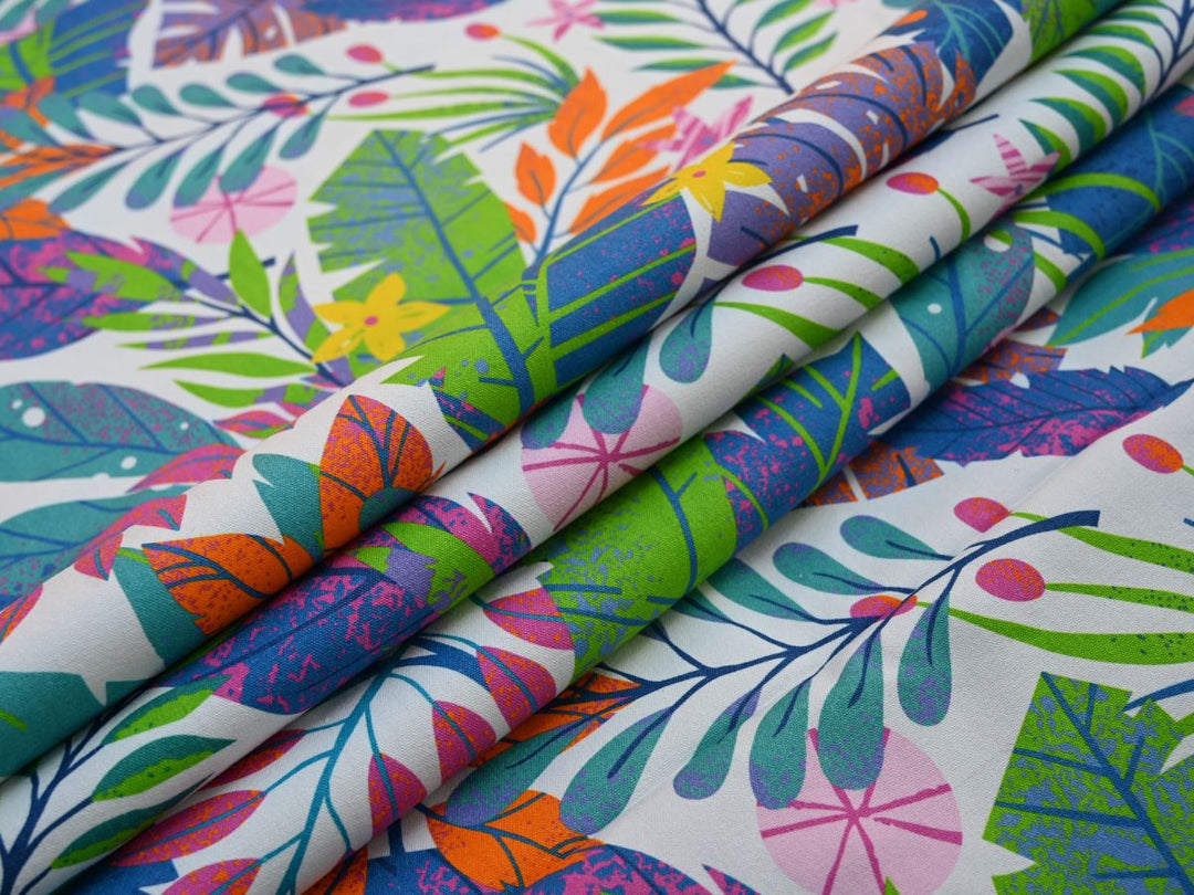Colorful Leaf Pattern Canvas Fabric by the Yard | Indian Textile for Sewing & DIY