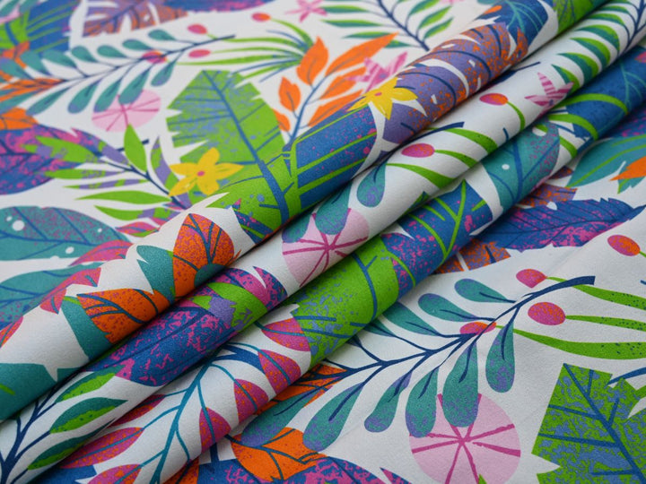 Colorful Leaf Pattern Canvas Fabric by the Yard | Indian Textile for Sewing & DIY