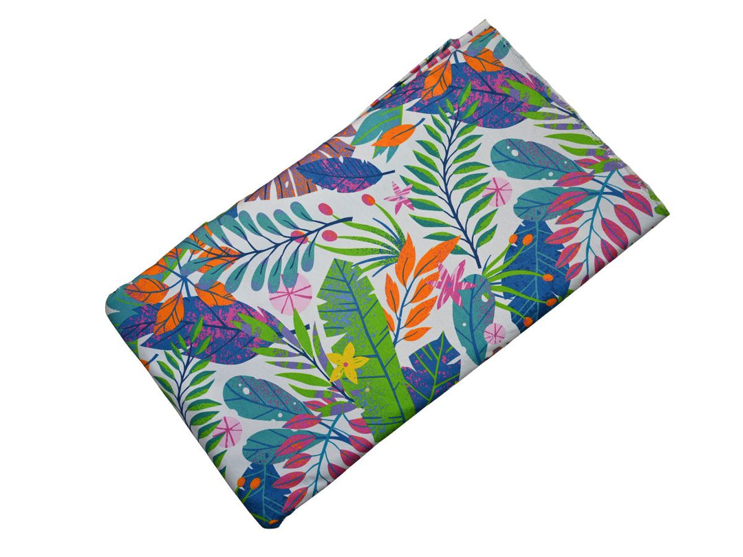 printed cotton canvas fabric close up - durable leaf pattern upholstery fabric