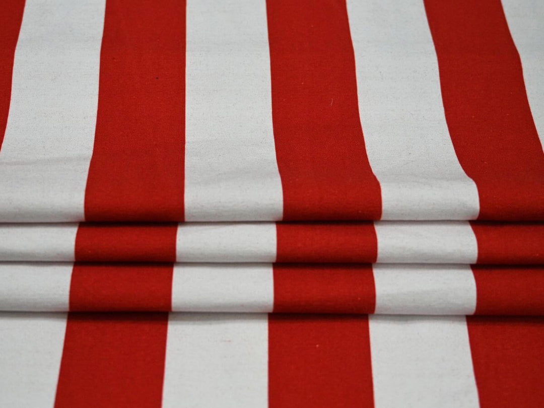 red white stripe canvas sewing material - heavy cotton canvas fabric close up