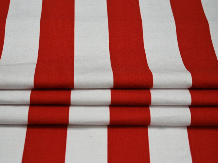 red white stripe canvas sewing material - heavy cotton canvas fabric close up