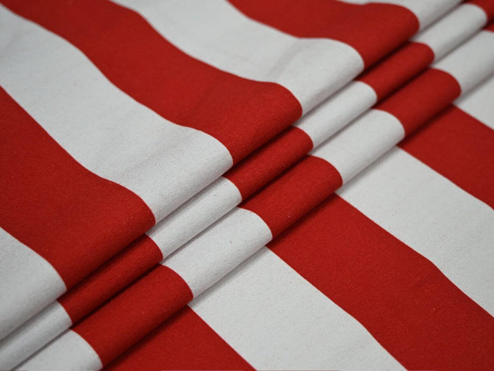 Red and White Striped Fabric by the Yard – Heavy Canvas Material for Upholstery