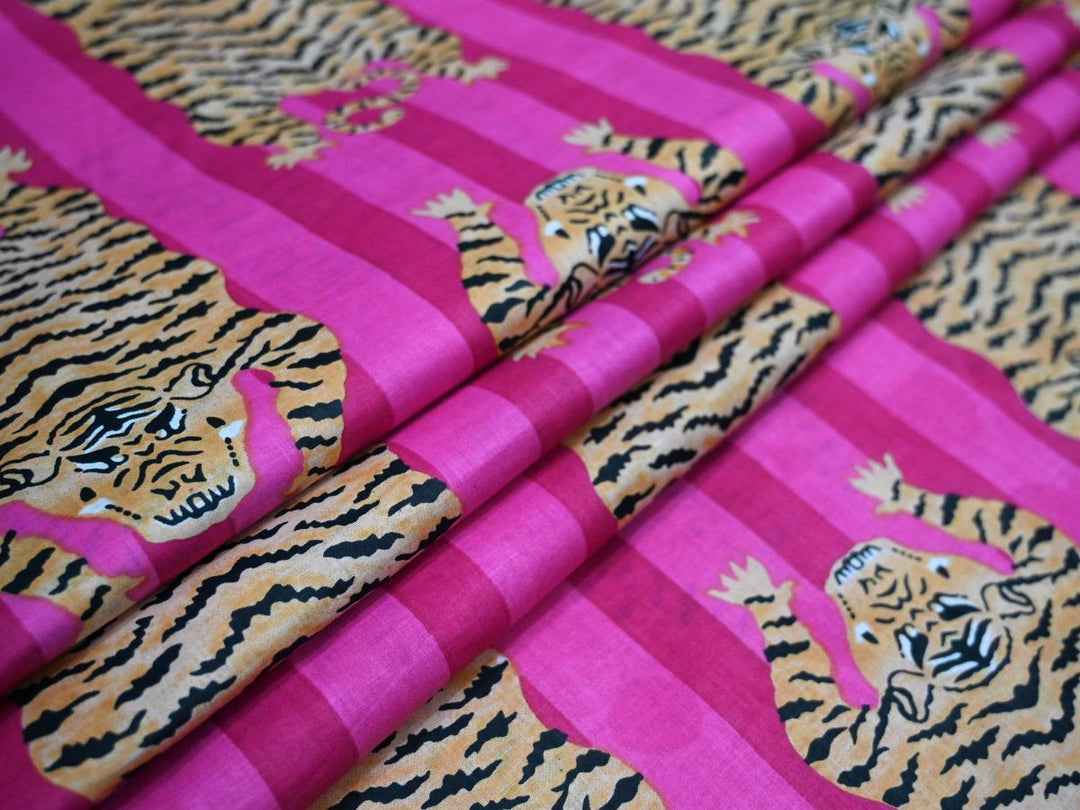 Tiger Print Cotton Fabrics by the Yard – Large Animal Pattern Textile for Sewing