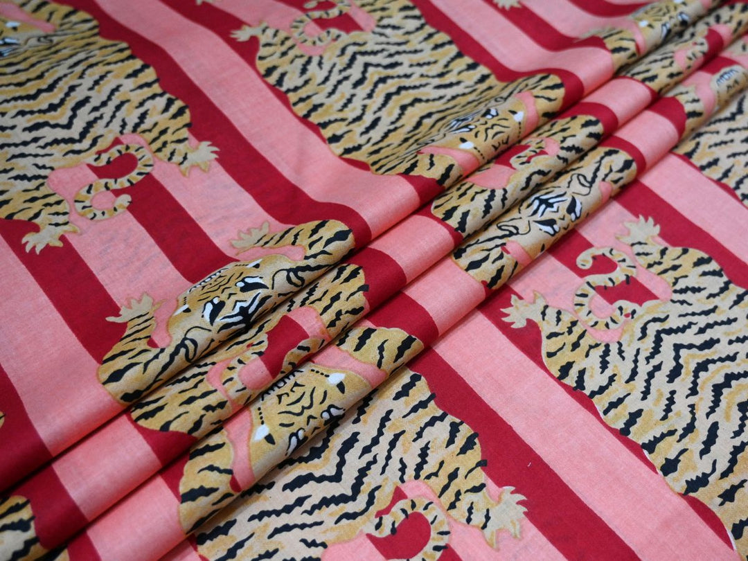 indian animal print cotton textile - large tiger pattern fabric by the yard