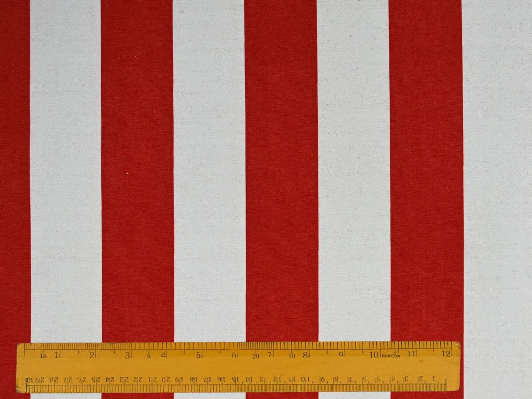 Red and White Striped Fabric by the Yard – Heavy Canvas Material for Upholstery