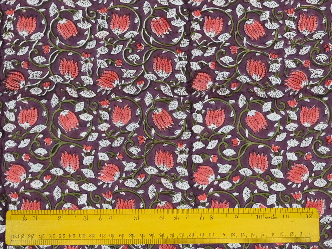 Soft cotton floral fabric for quilting projects - Indian fabric store floral block print textile