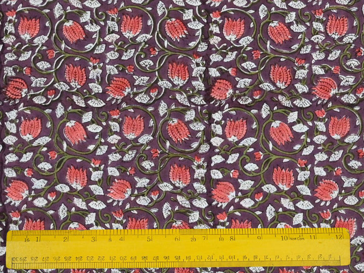 Soft cotton floral fabric for quilting projects - Indian fabric store floral block print textile