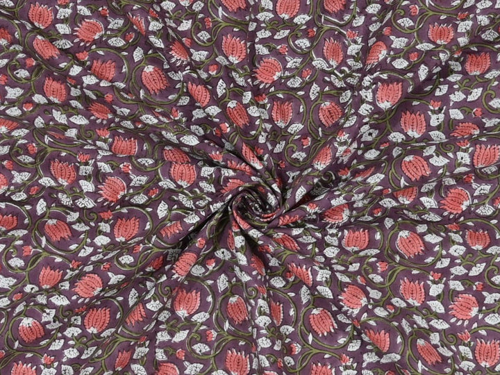 Floral block printed fabric by the yard India - Indian floral block print cotton fabric for quilting