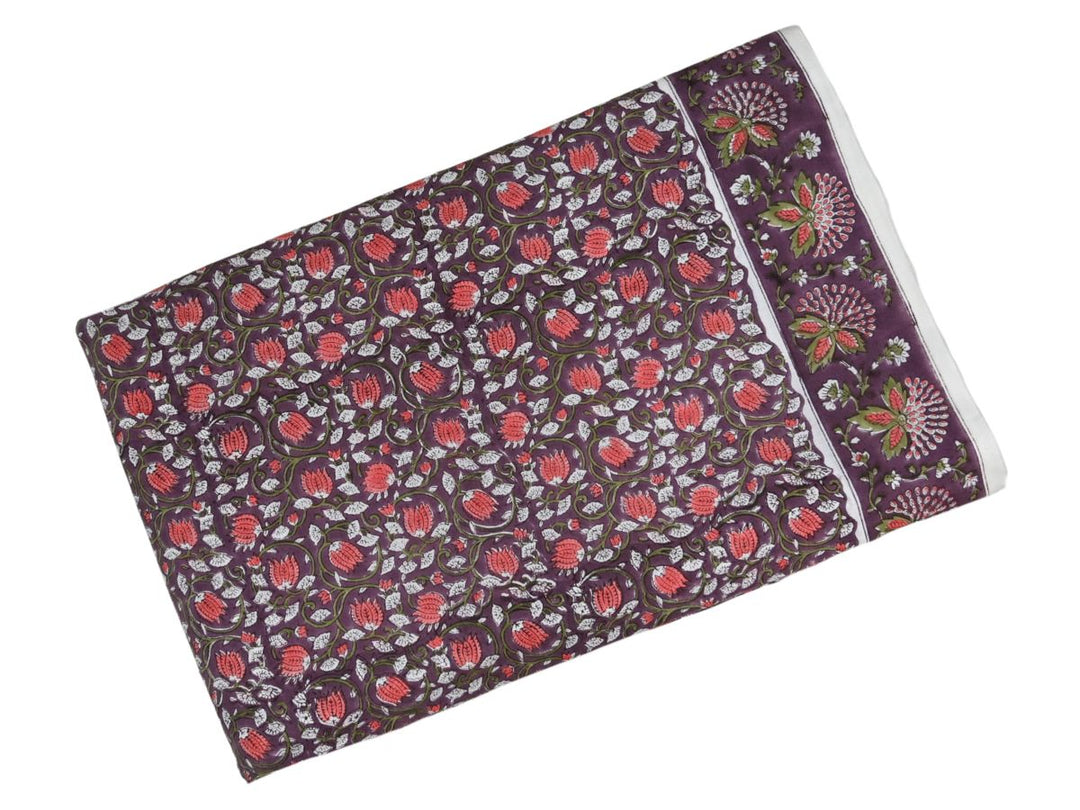 Floral fabric for sewing cotton textile India - Hand block printed floral fabric close up