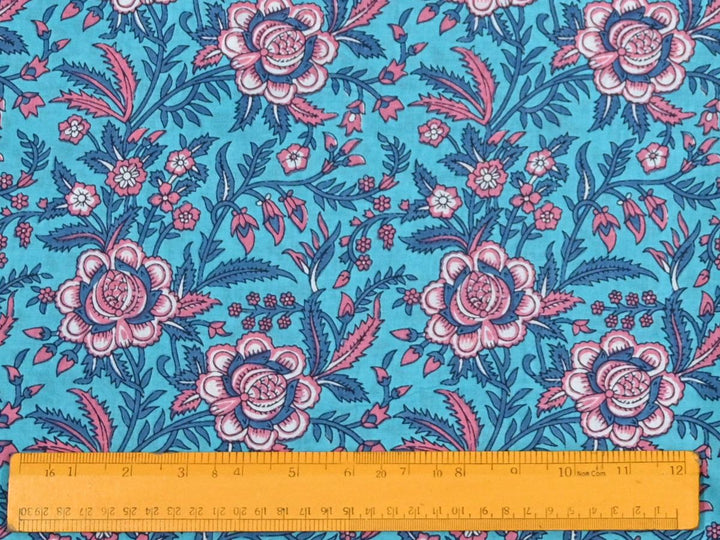 Breathable summer floral cotton textile - Artisan hand block print flower design fabric
