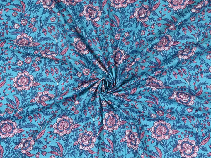 Summer clothing lightweight floral textile - Indian block print flower fabric close up