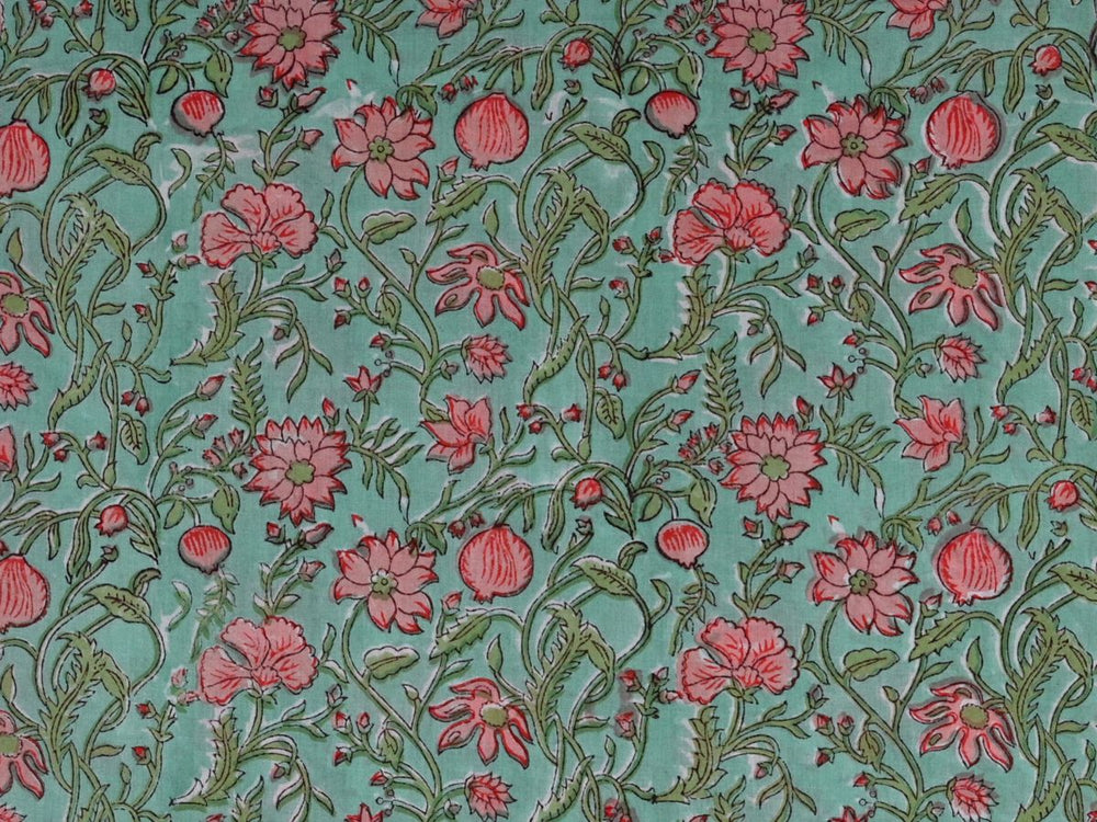 Block print cloth floral fabric by the yard - Hand block printed floral cotton fabric India