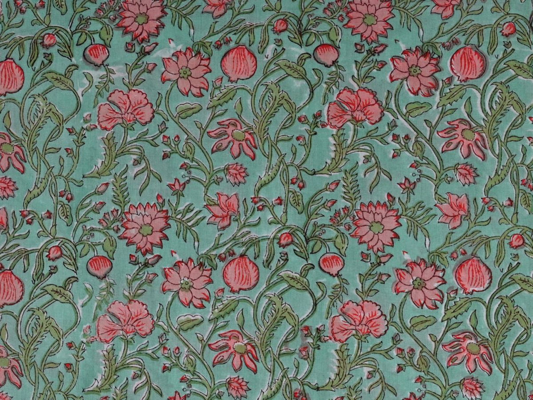 Block print cloth floral fabric by the yard - Hand block printed floral cotton fabric India