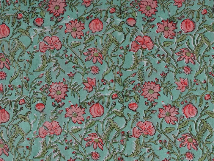 Block print cloth floral fabric by the yard - Hand block printed floral cotton fabric India