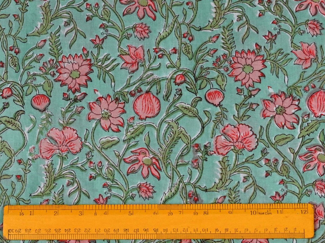 Traditional block print flower textile India - Artisan block print floral fabric collection