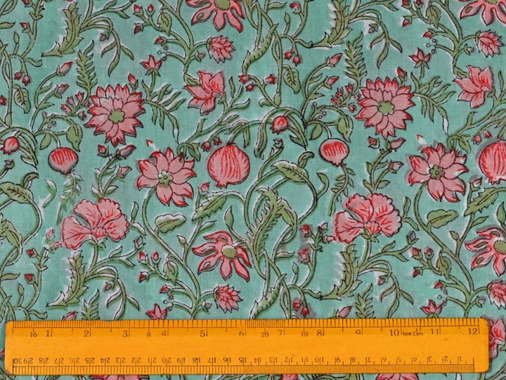 Traditional block print flower textile India - Artisan block print floral fabric collection