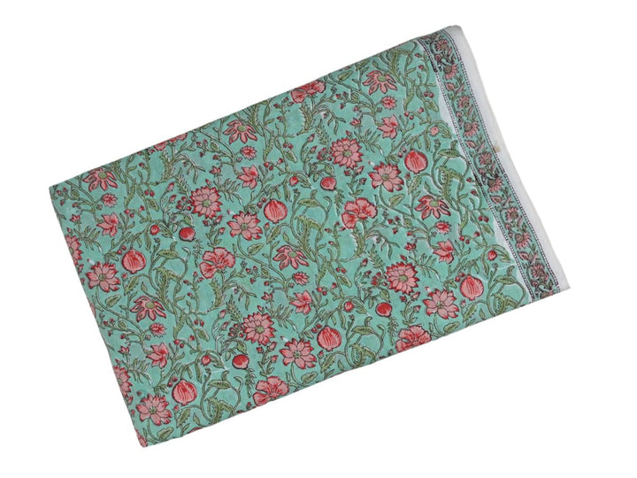 Handmade block print cloth online India - Floral cotton fabric for dresses by the yard
