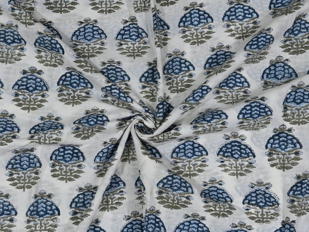 Indian cotton fabric by the yard hand block print textile - Hand block printed Indian cotton fabric for sewing
