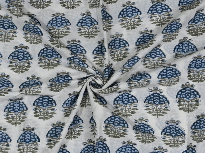Indian cotton fabric by the yard hand block print textile - Hand block printed Indian cotton fabric for sewing