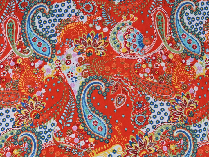 Orange clor Paisley pattern bandana fabric by the yard online store