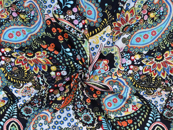 Paisley fabric for sewing and DIY projects - Traditional paisley cotton textile India close up