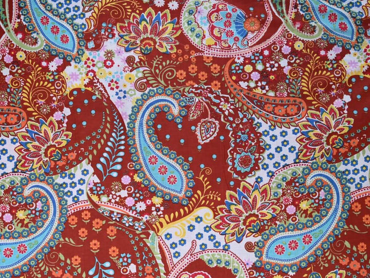 online textile  shop Cotton paisley pattern maroon color fabric for summer dresses 