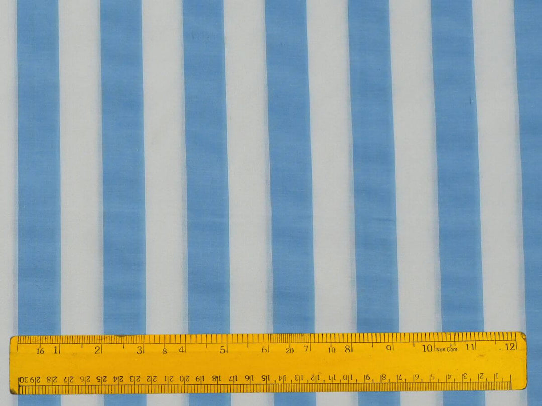 Blue Stripe Fabrics & Textile featuring soft yarn dyed fabric with blue and white stripes, perfect for sewing projects.