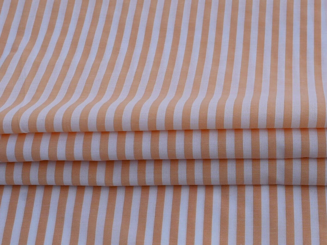 Indian Cotton Stripe Fabric Online in orange and white stripes, perfect for sewing projects and summer apparel.
