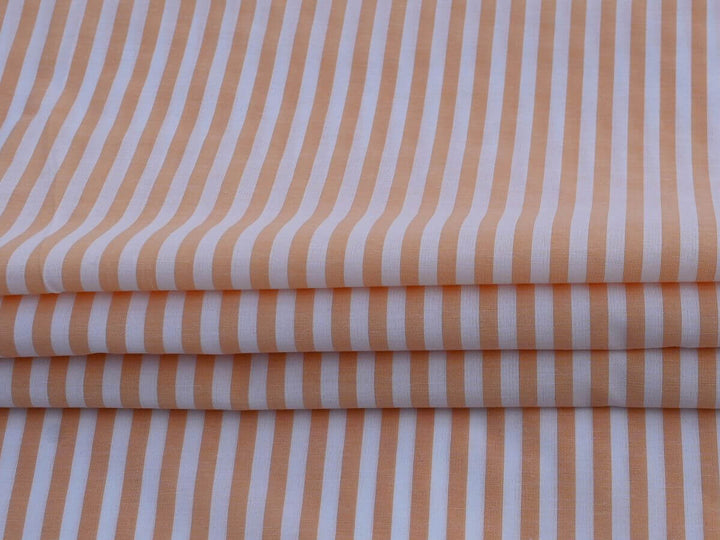 Indian Cotton Stripe Fabric Online in orange and white stripes, perfect for sewing projects and summer apparel.